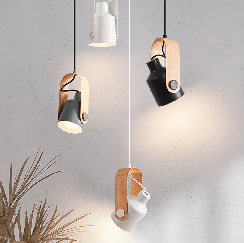 Nordic Modern Pendant Lamp - Wood & Metal Minimalist Spotlight