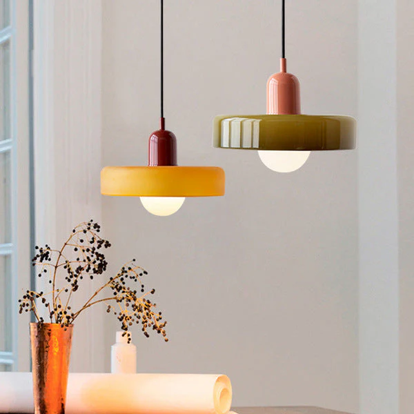 Modern Bauhaus Pendant Light with Glossy Glass Shade