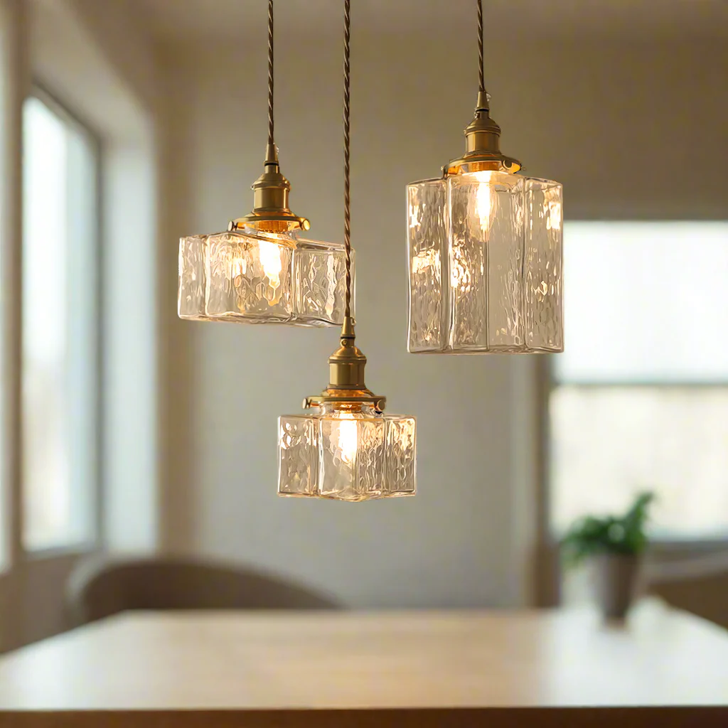 Modern Retro Cluster Pendant Light with Textured Glass and Gold Accents