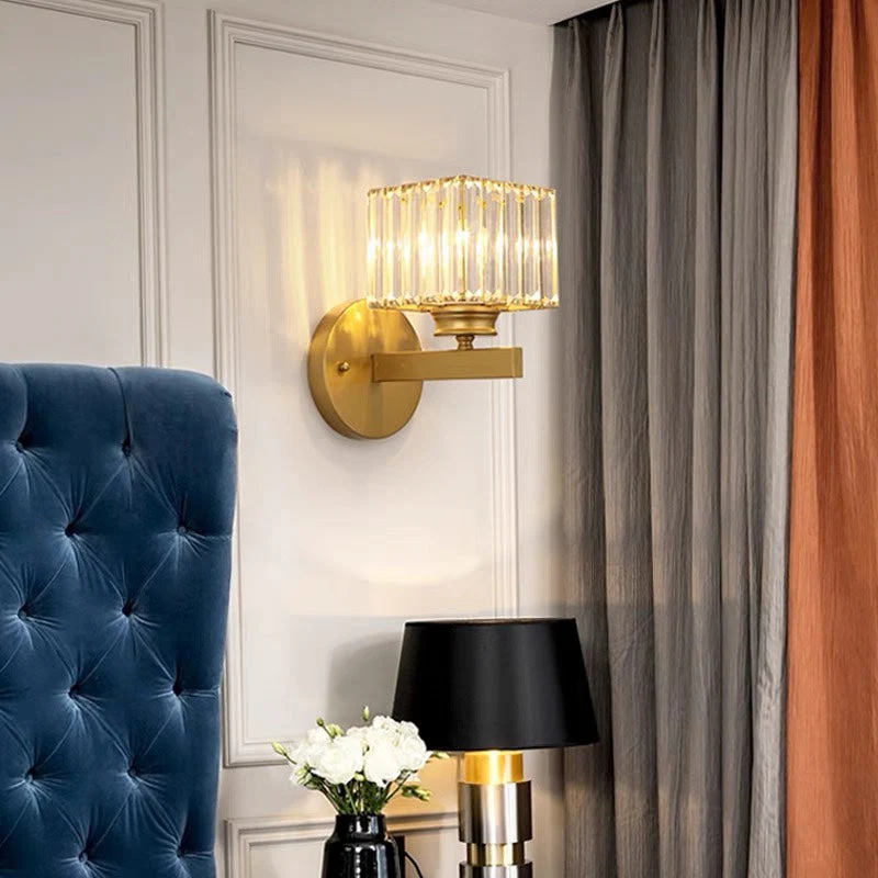 Modern Crystal Wall Light with Ribbed Glass Shade �C Square & Round Options Available