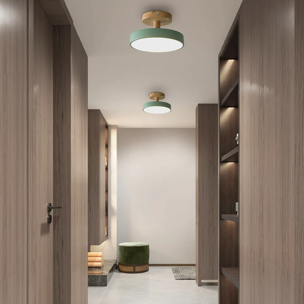 Modern Flush Mount LED Ceiling Light �C Wood & Iron, Minimalist Round Design