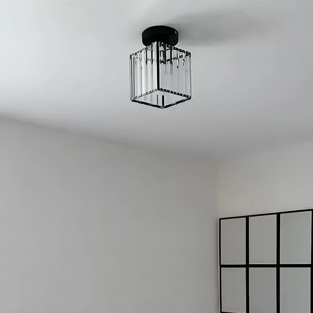 Modern Crystal Flush Ceiling Light with Brass Frame, E27 Fitting, 13cm Compact Design