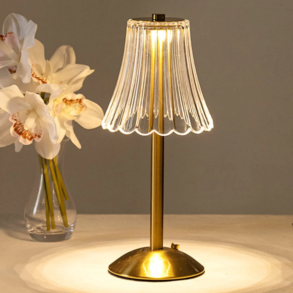 LED Retro Table Lamp with Crystal Shade & Touch Control, USB Rechargeable
