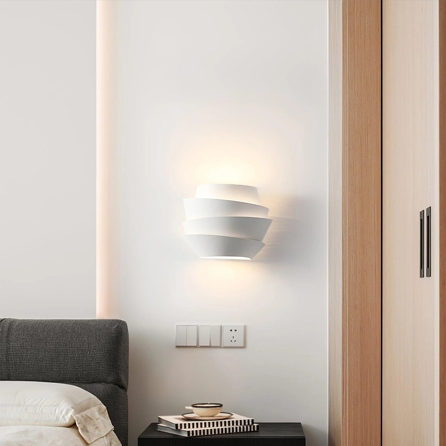 Modern French-Inspired Tiered Wall Light �C Sculptural LED Sconce in Matte Finish