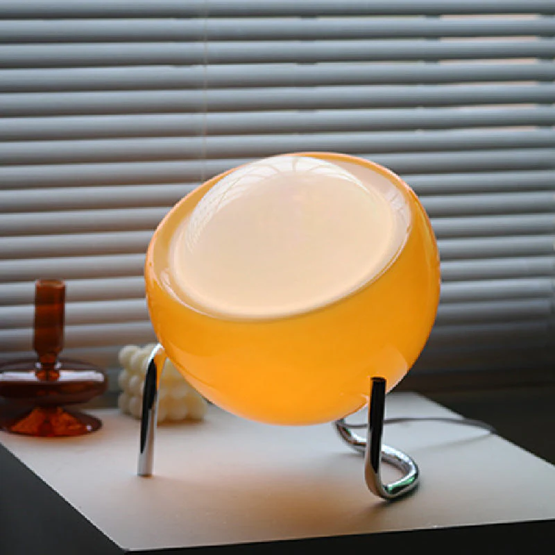 Bauhaus-Inspired Modern Glass Table Lamp with LED and Metal Stand