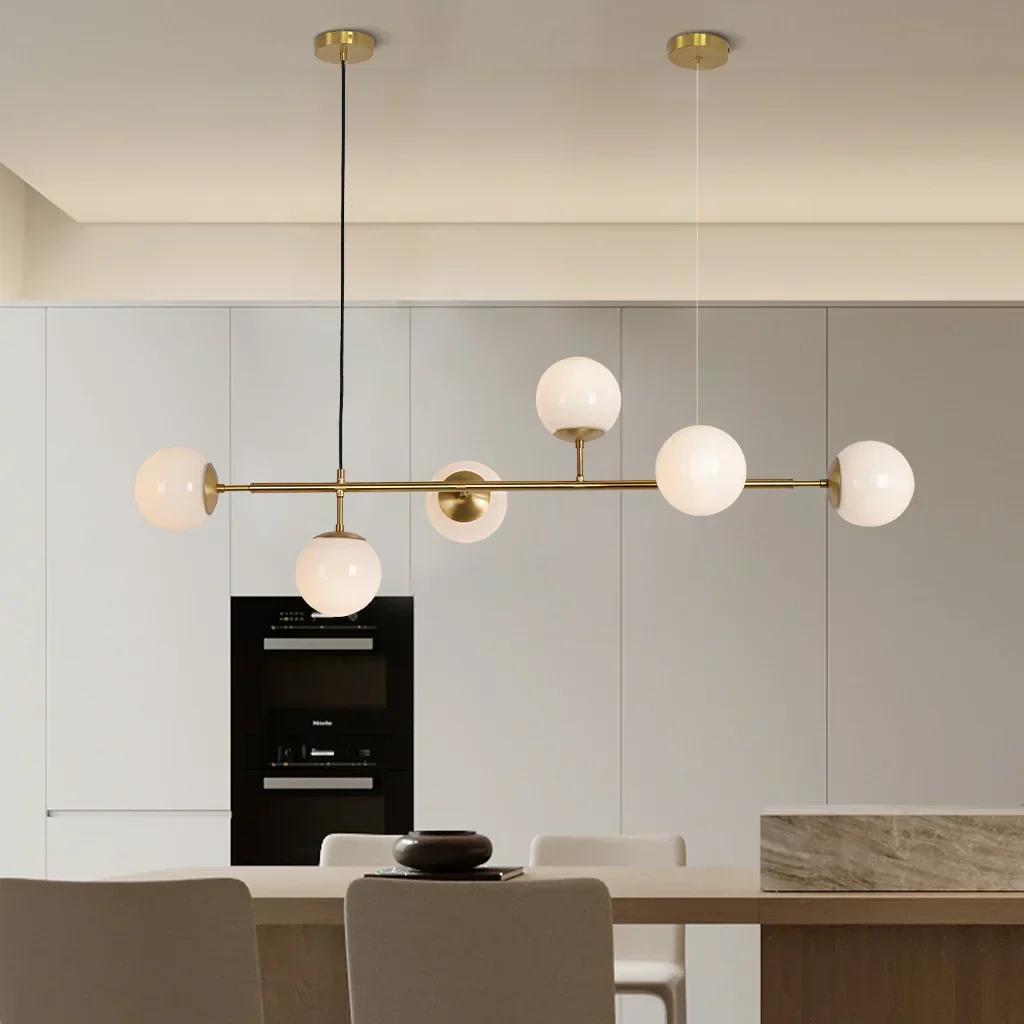 Modern Minimalist Glass Orb Pendant Chandelier with Sleek Metal Rod