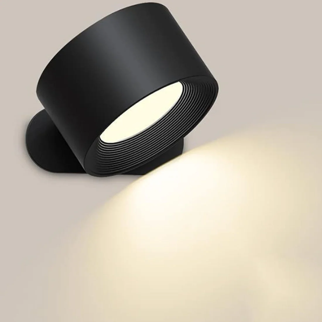 Wall Lamp | Matte Black Metal & Natural Wood | 360�� Rotatable Head | Living Room Accent