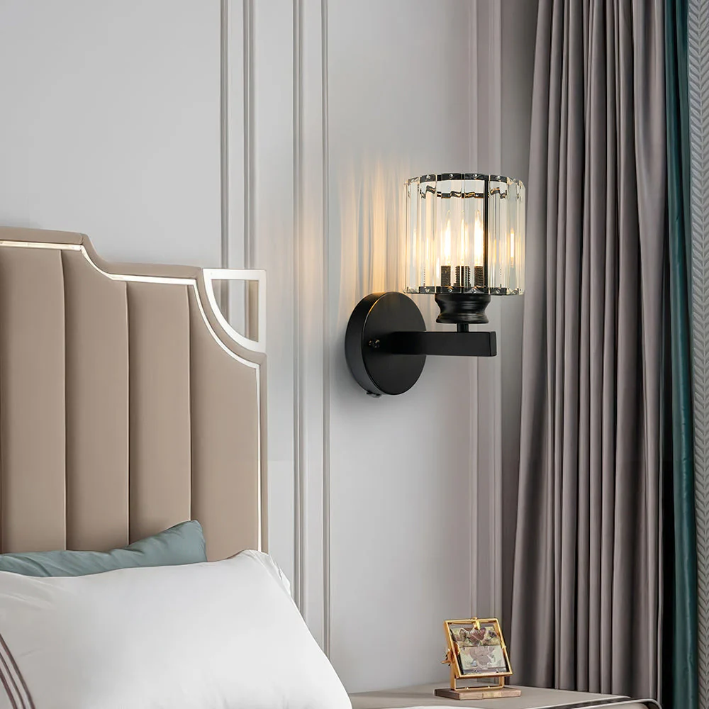 Modern Crystal Wall Light with Ribbed Glass Shade �C Square & Round Options Available