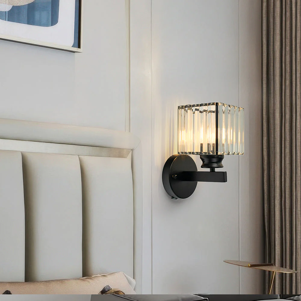 Modern Crystal Wall Light with Ribbed Glass Shade �C Square & Round Options Available