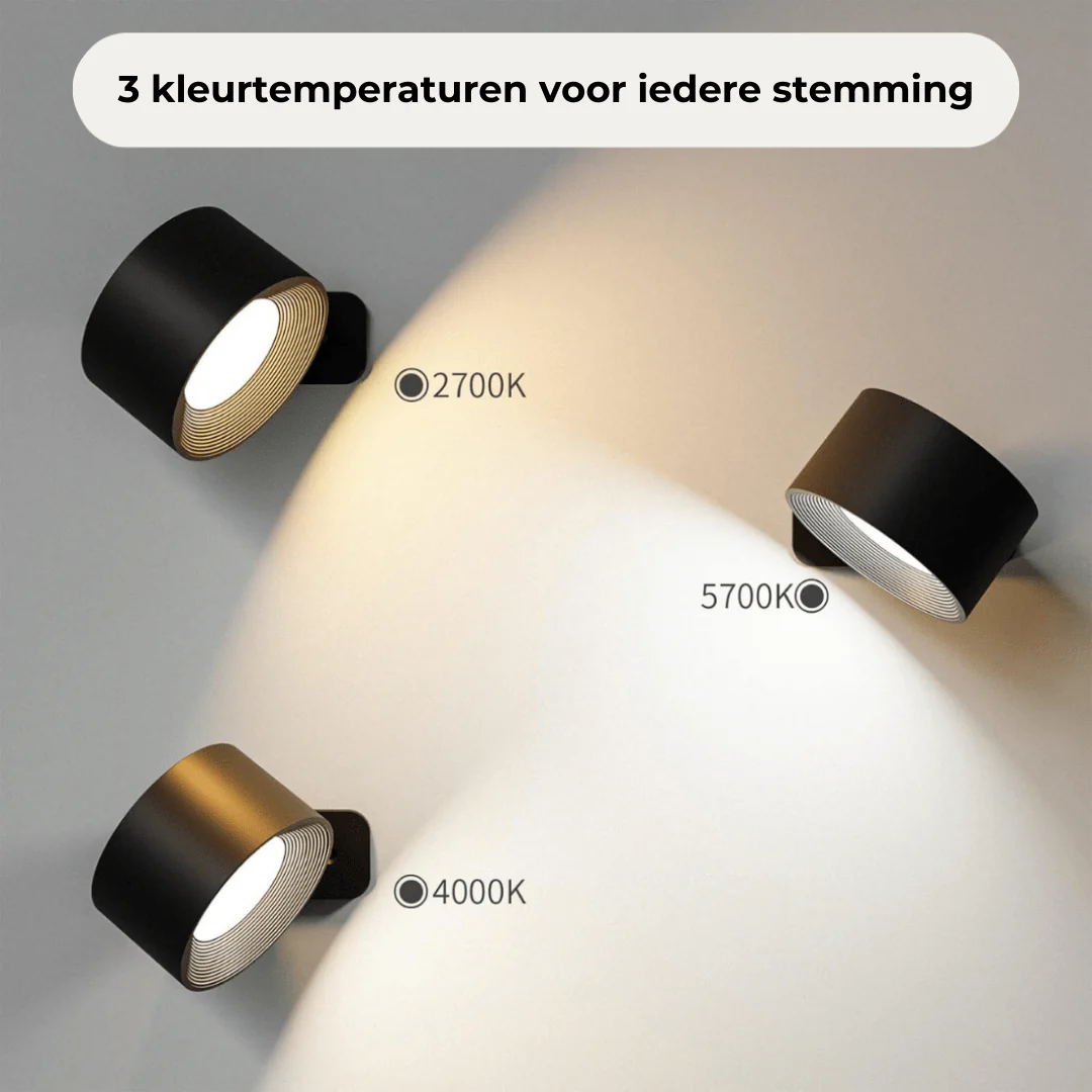 Wall Lamp | Matte Black Metal & Natural Wood | 360�� Rotatable Head | Living Room Accent