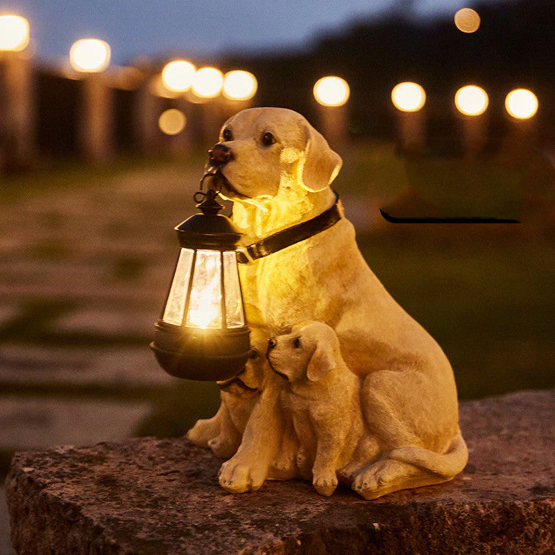 Solar-Powered Dog Lantern Sculpture with LED Light for Garden D��cor