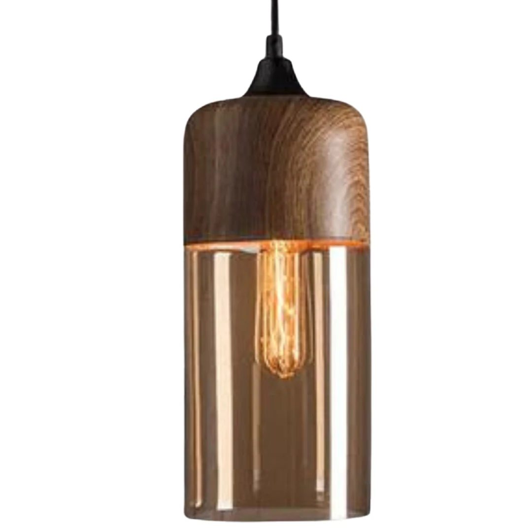 Scandinavian Wooden Globe Pendant Light with Glass Shade - NordLuna