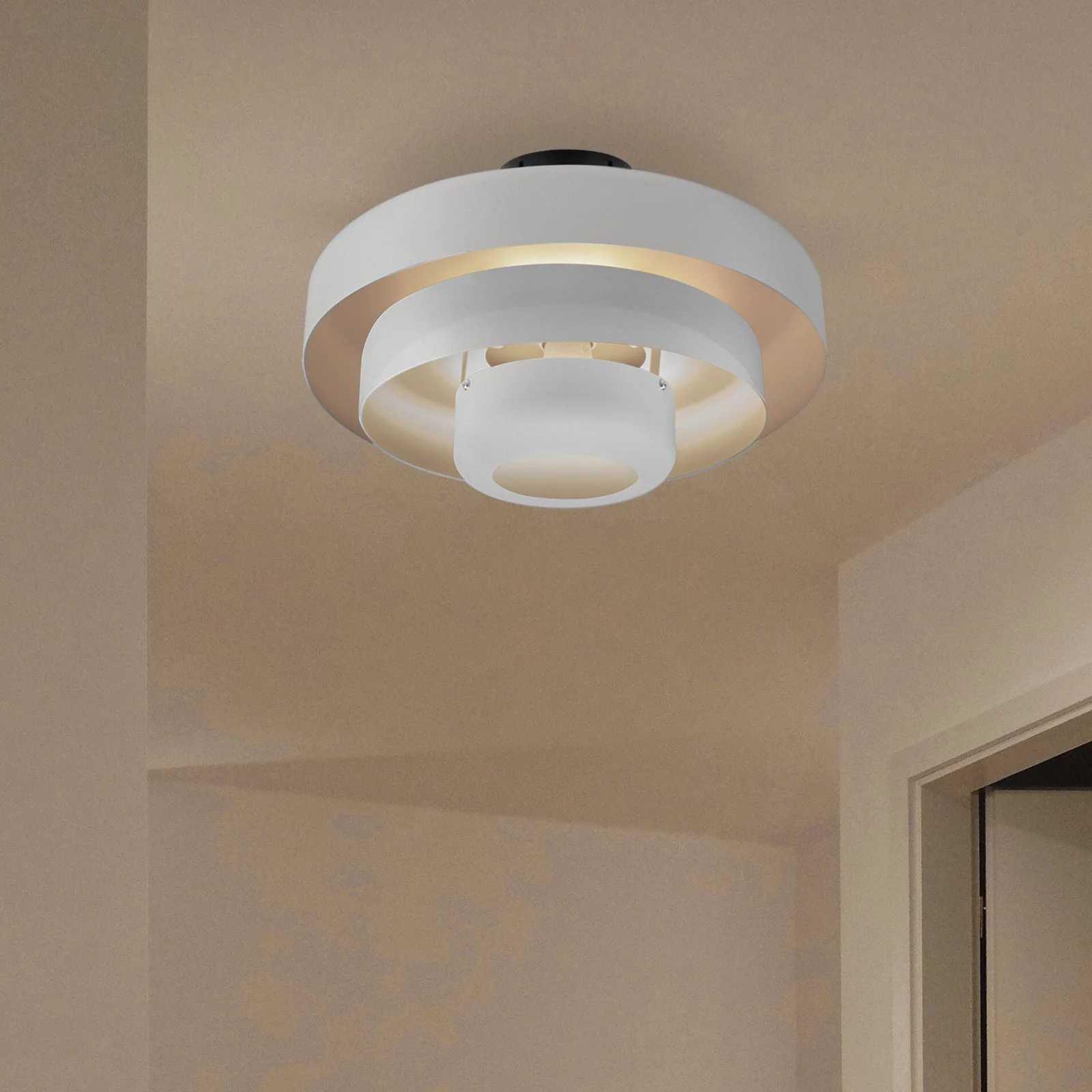Mid-Century Modern Iron Flush Mount Ceiling Light with Tiered Geometric Design