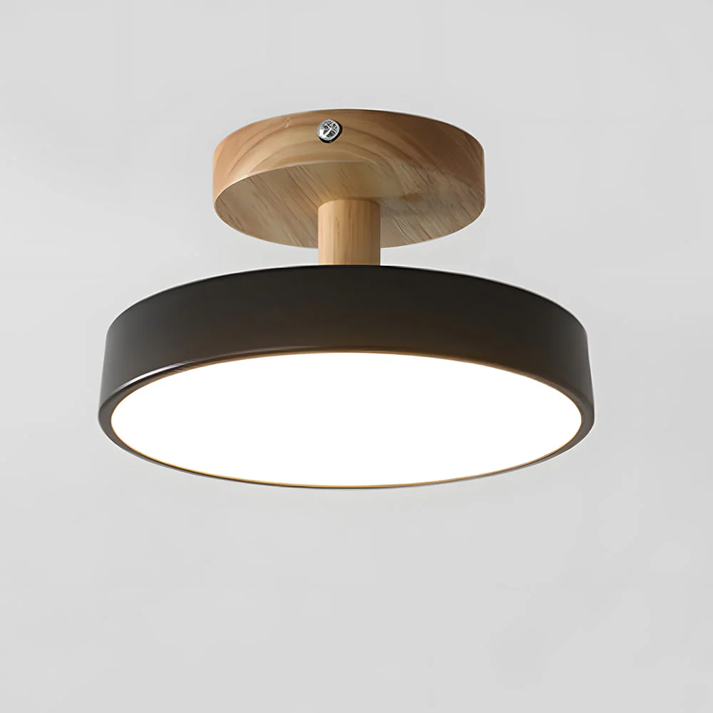 Modern Flush Mount LED Ceiling Light �C Wood & Iron, Minimalist Round Design