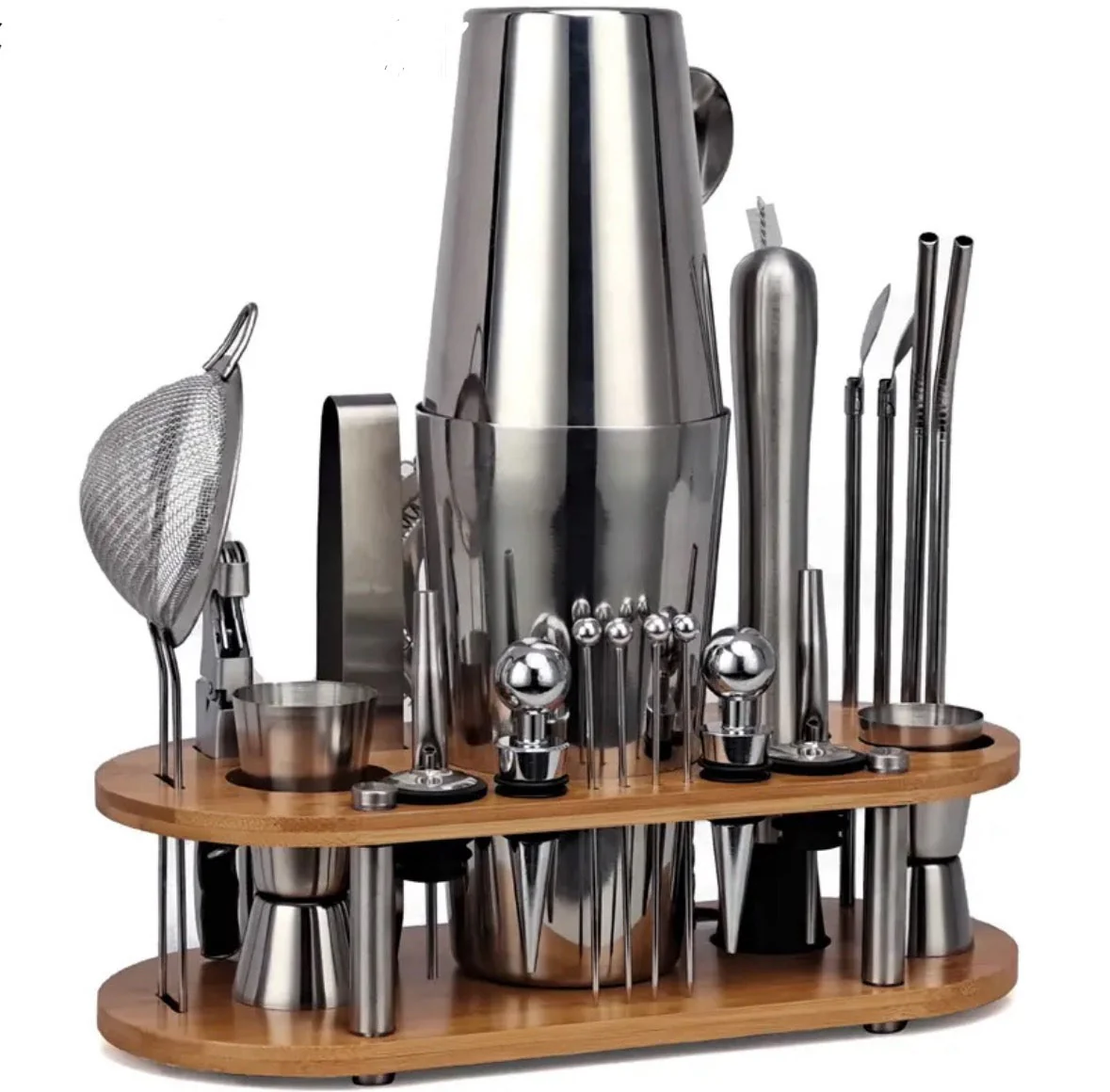 Professional 23-Piece Cocktail Shaker Set with Stand �C Stainless Steel Barware Kit