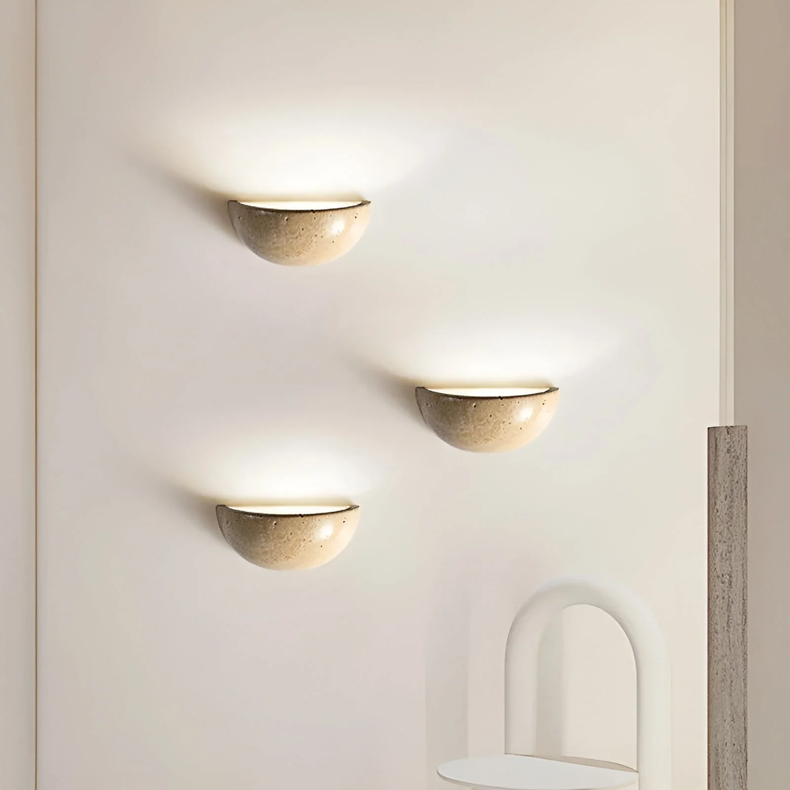 Semi-Circular LED Wall Sconce - Modern Wabi-Sabi Stone Design