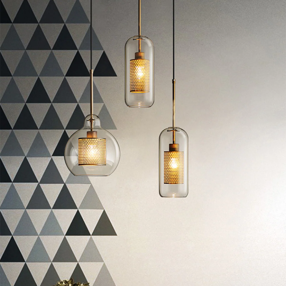 Modern Glass Pendant Light with Perforated Metal Inner Shade �C Contemporary Ceiling Fixture