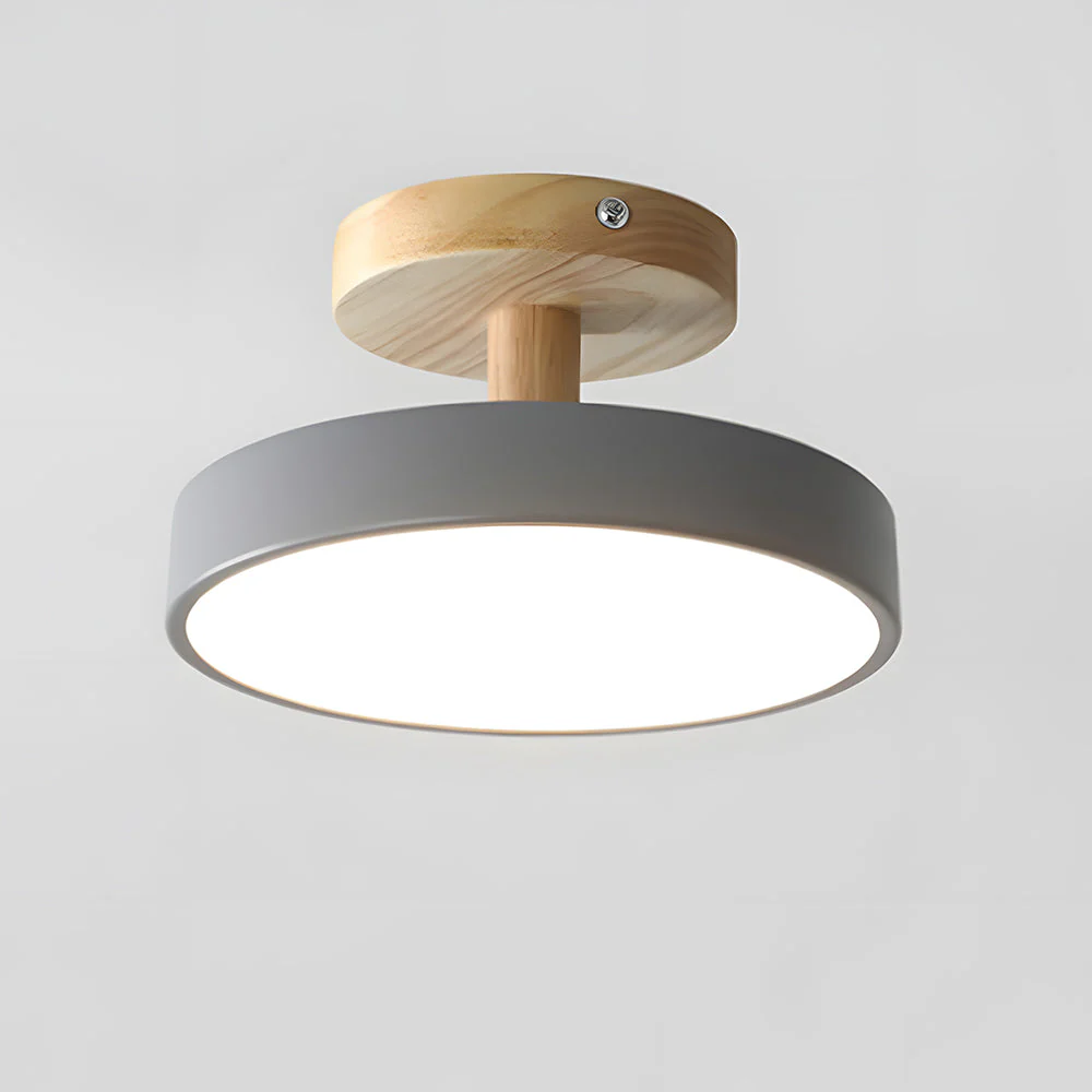 Modern Flush Mount LED Ceiling Light �C Wood & Iron, Minimalist Round Design