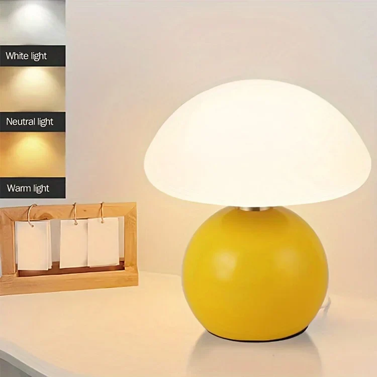 Mid-Century Modern Mushroom Table Lamp with Glossy Ceramic Finish