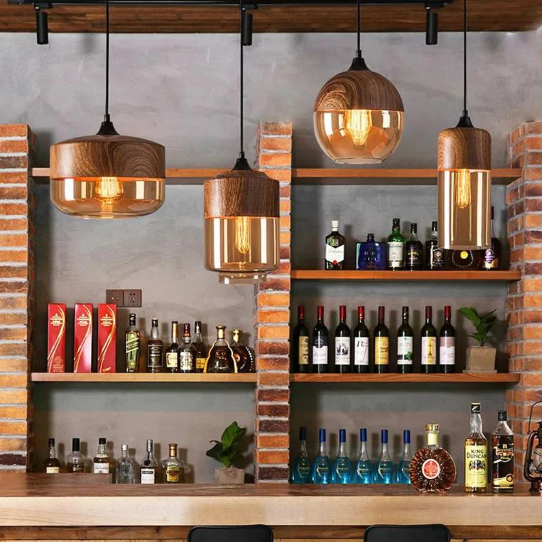 Scandinavian Wooden Globe Pendant Light with Glass Shade - NordLuna
