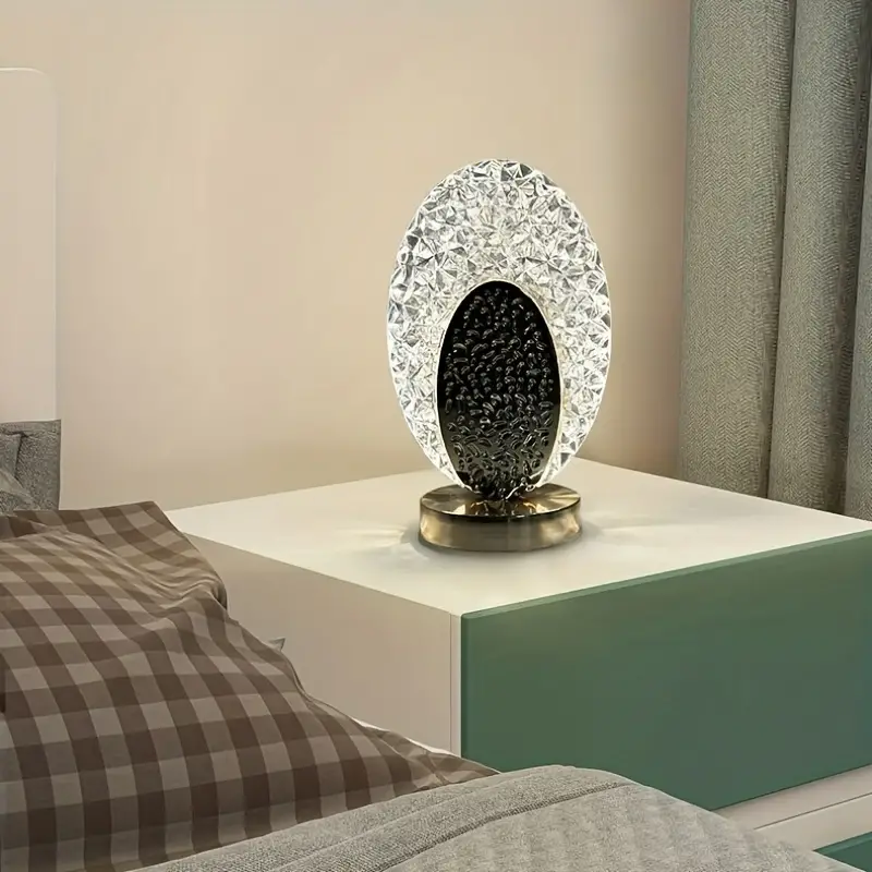 Modern Elegant Peacock-Inspired Table Lamp with Textured Oval Design