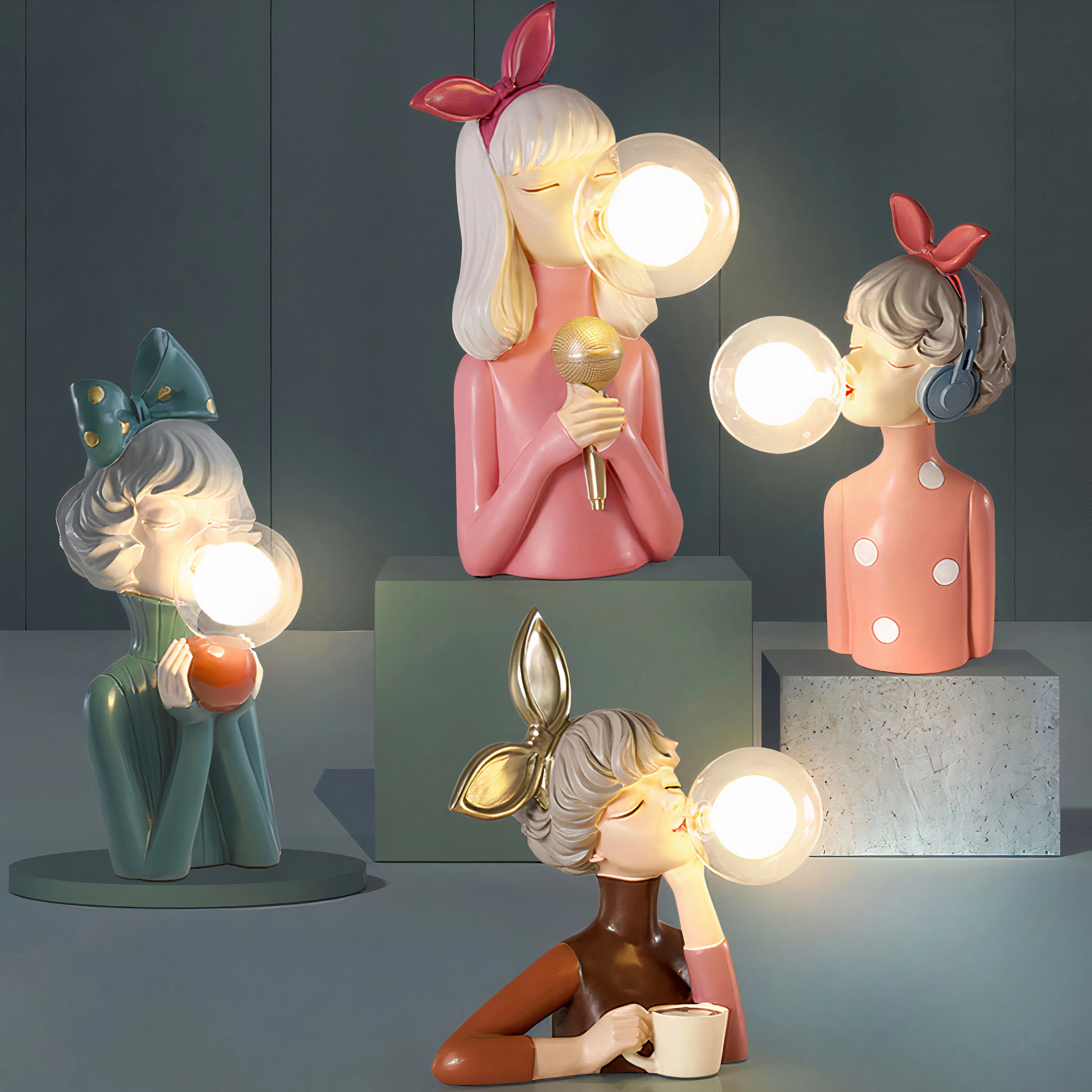 Handcrafted Whimsical Figurine Table Lamp with USB and Playful Bubble Design