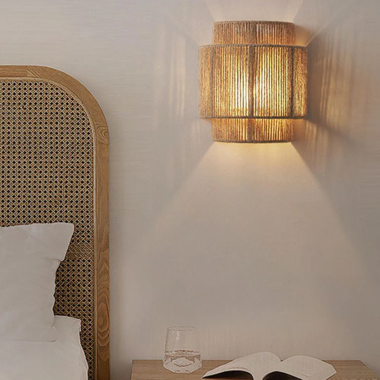 Japanese Woven Rope Wall Light �C Boho Coastal Dual-Tier Sconce for Living Room/Bedroom
