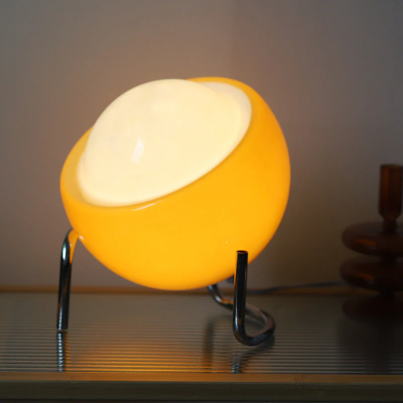 Bauhaus-Inspired Modern Glass Table Lamp with LED and Metal Stand