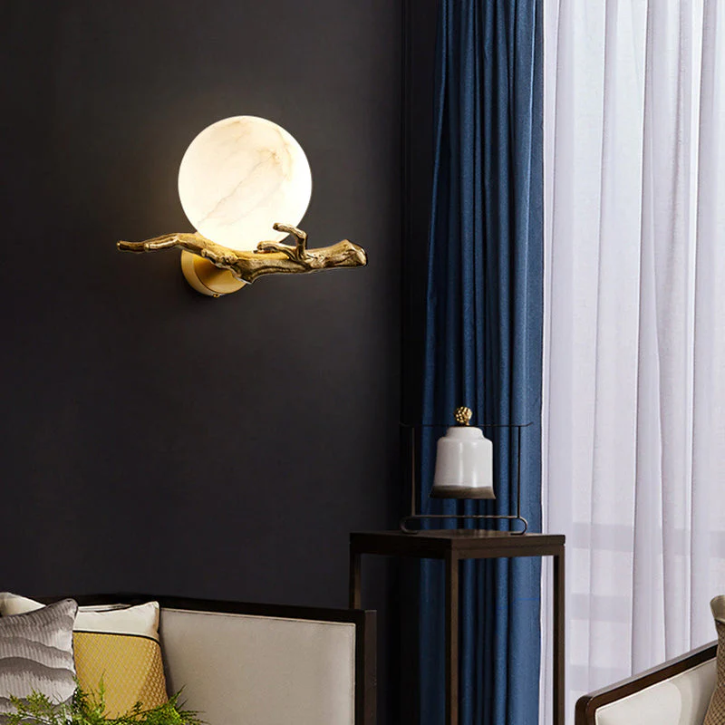 Modern Scandinavian Wall Lamp �C Marble & Brass Sconce with Sculptural Natural Design