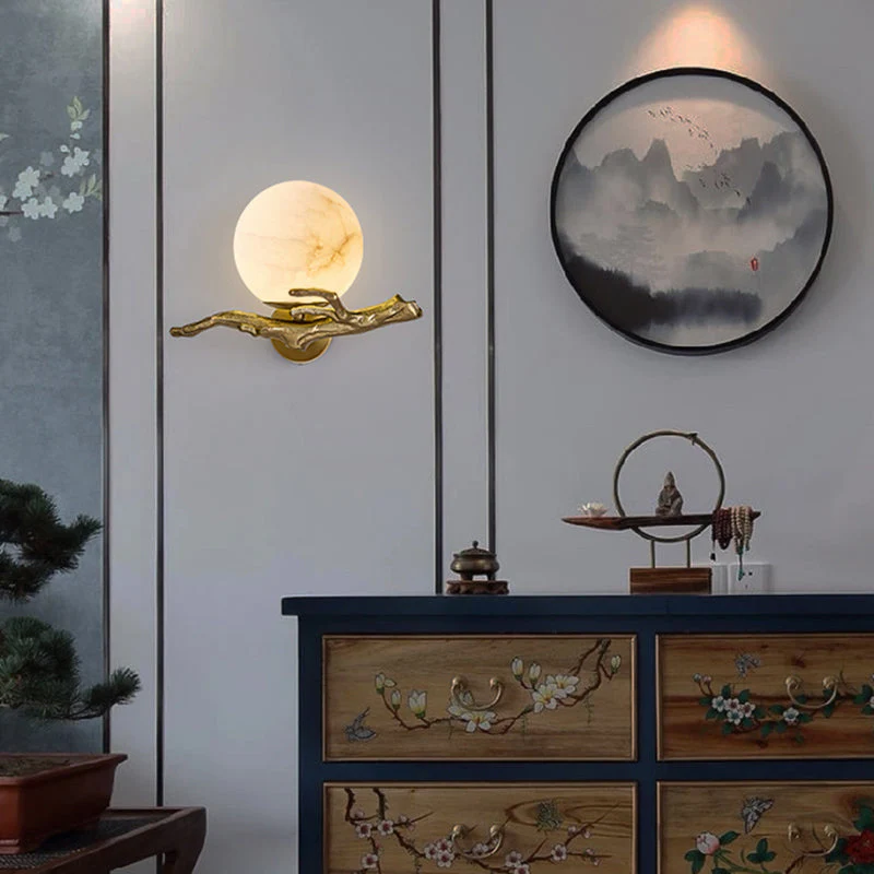 Modern Scandinavian Wall Lamp �C Marble & Brass Sconce with Sculptural Natural Design