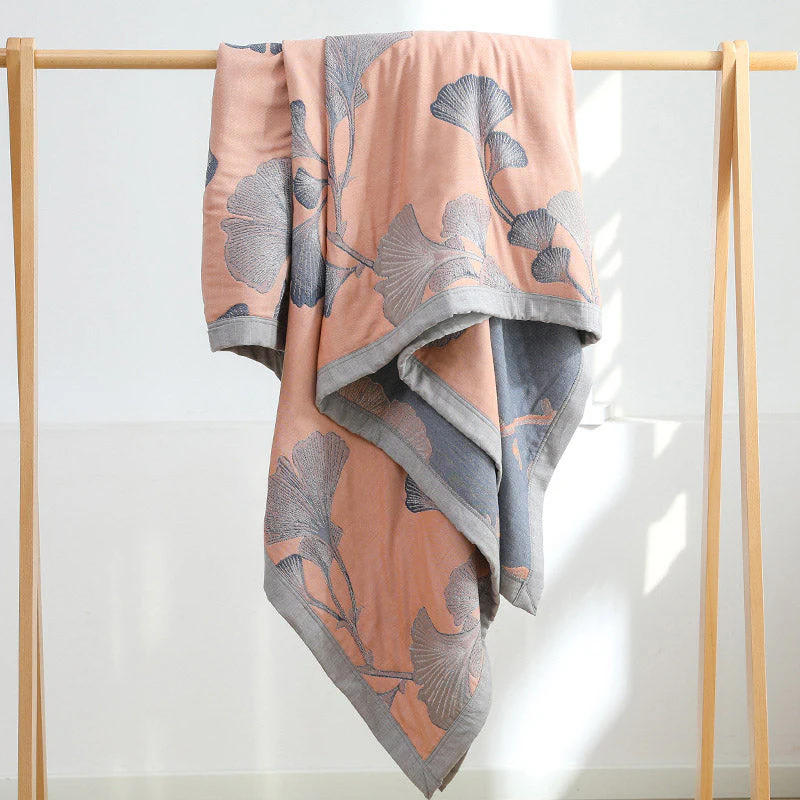 Reversible Ginkgo Leaf Quilt �?Cotton & Soybean Gauze �?Lightweight