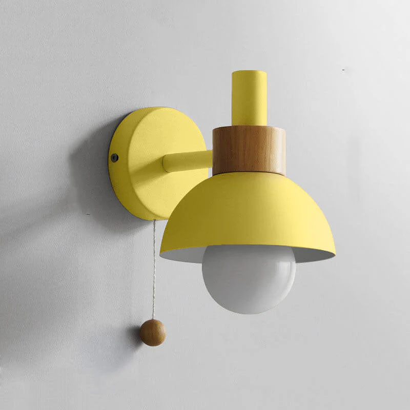 Modern Nordic Wall Sconce Light �C Iron & Glass Globe with Wooden Pull Cord, E26 Fitting