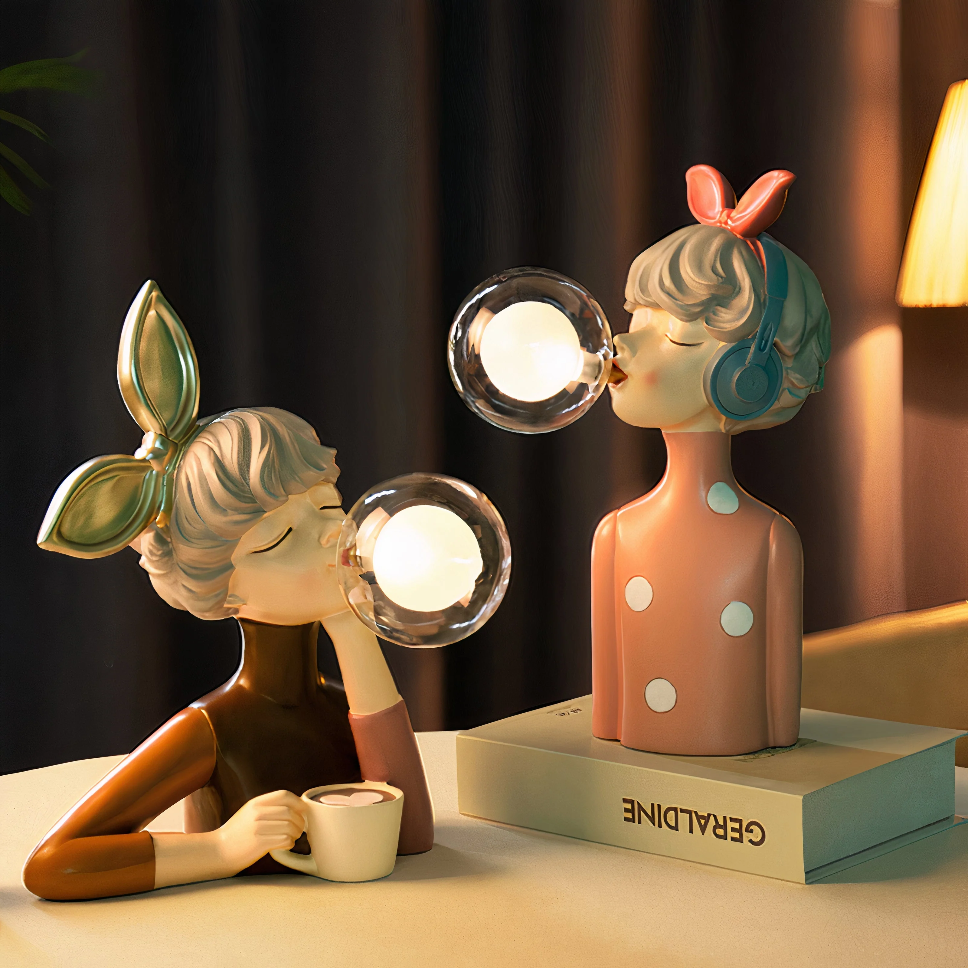 Handcrafted Whimsical Figurine Table Lamp with USB and Playful Bubble Design