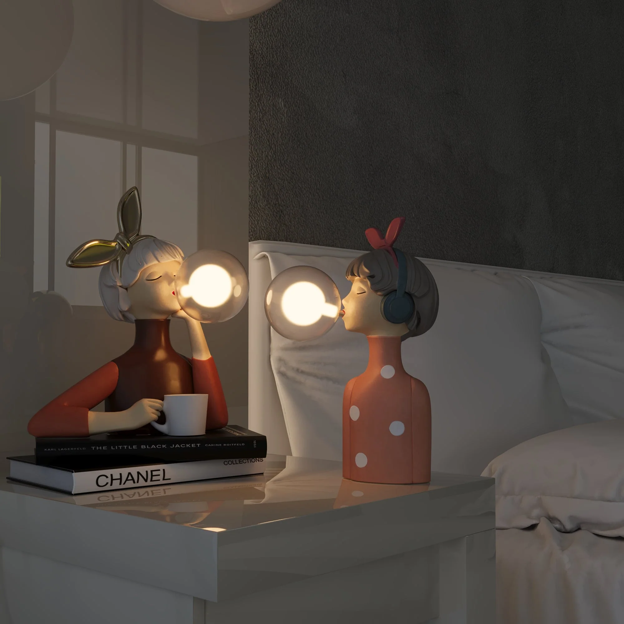 Handcrafted Whimsical Figurine Table Lamp with USB and Playful Bubble Design