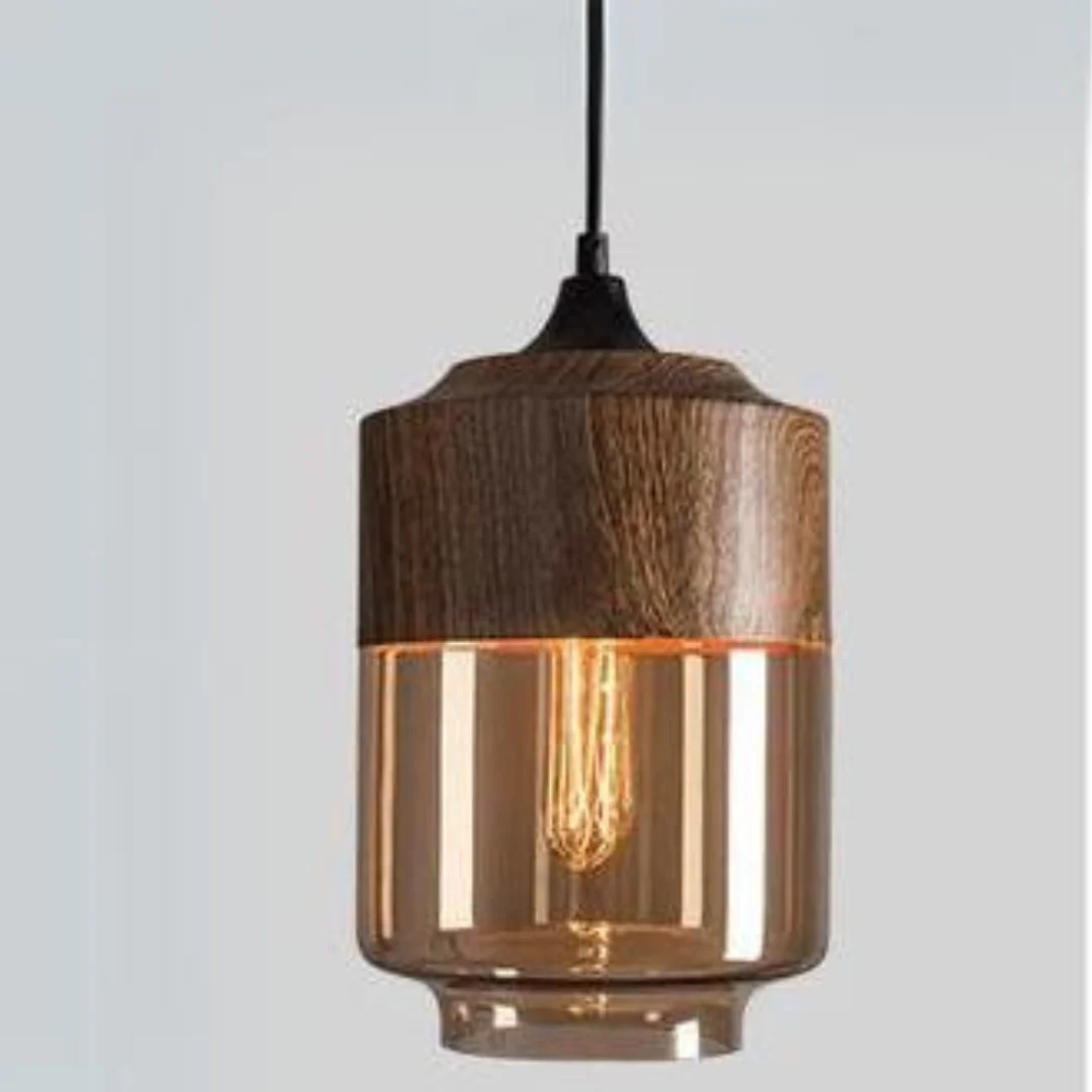 Scandinavian Wooden Globe Pendant Light with Glass Shade - NordLuna