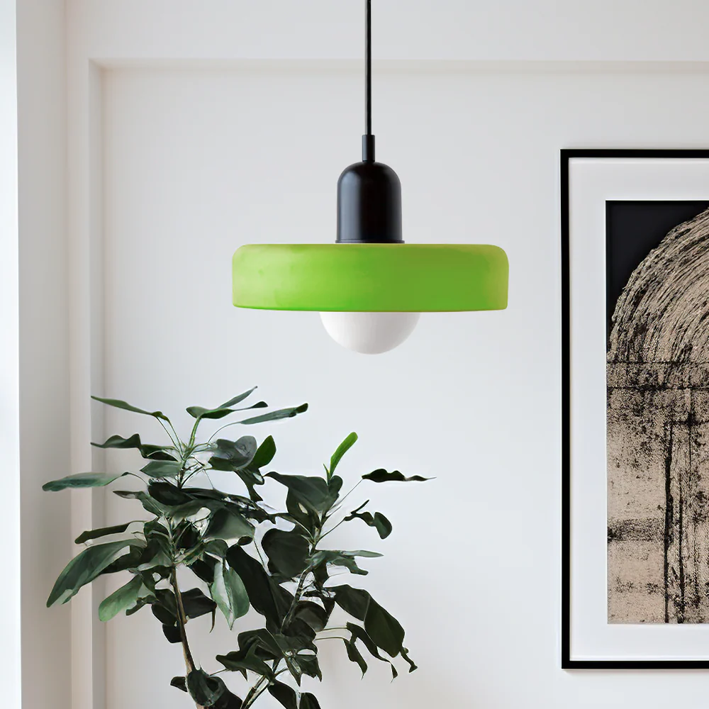 Modern Bauhaus Pendant Light with Glossy Glass Shade