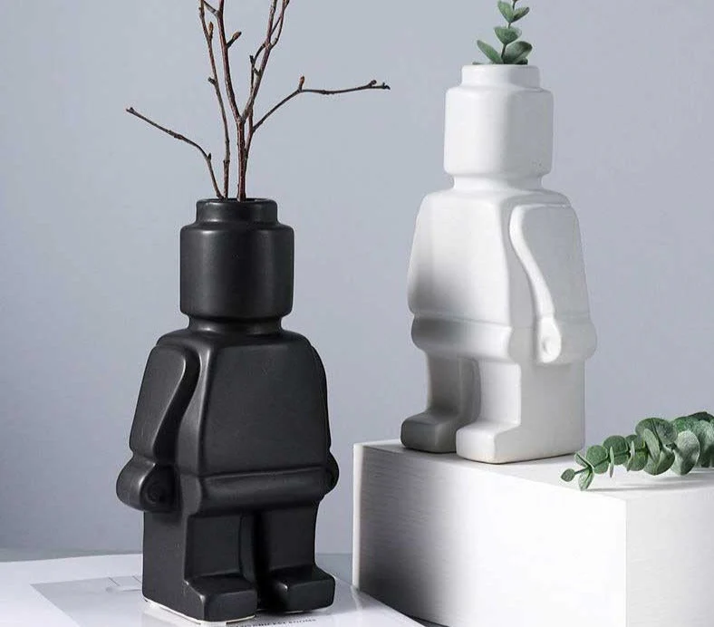 Decorative Resin Figurine Vase with Humanoid Shape and Textured Finish