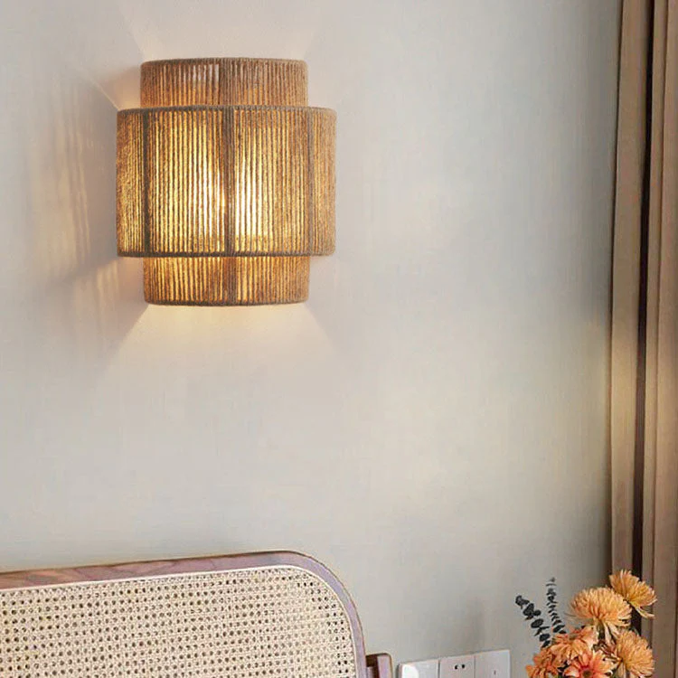 Japanese Woven Rope Wall Light �C Boho Coastal Dual-Tier Sconce for Living Room/Bedroom