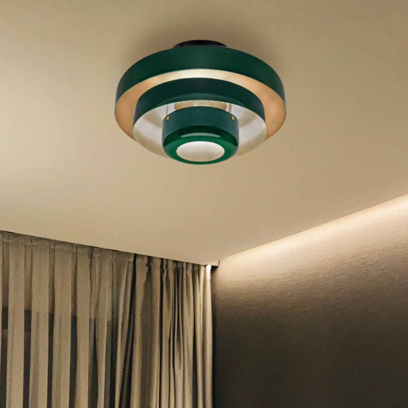 Mid-Century Modern Iron Flush Mount Ceiling Light with Tiered Geometric Design