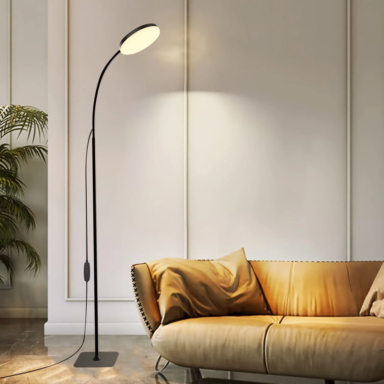 Adjustable LED Floor Lamp with Round Shade, USB Powered