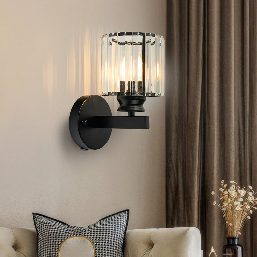 Modern Crystal Wall Light with Ribbed Glass Shade �C Square & Round Options Available