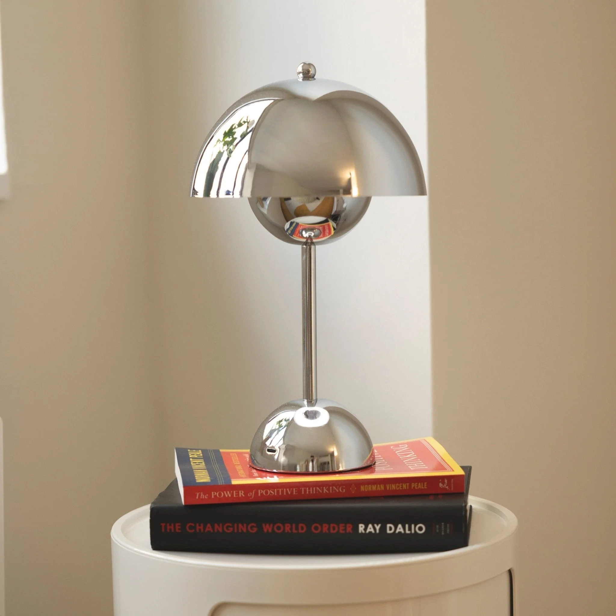 Table Lamp | Polished Chrome | Dome-Shaped Shade | Living Room Accent