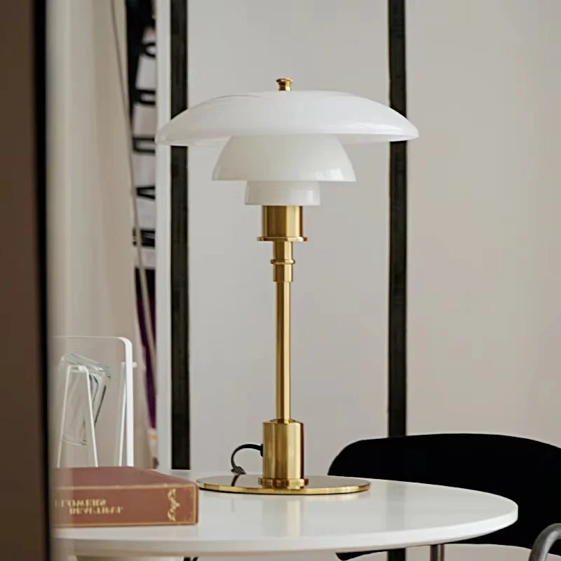 Scandinavian Art Deco Table Lamp with Glossy Dome Shade