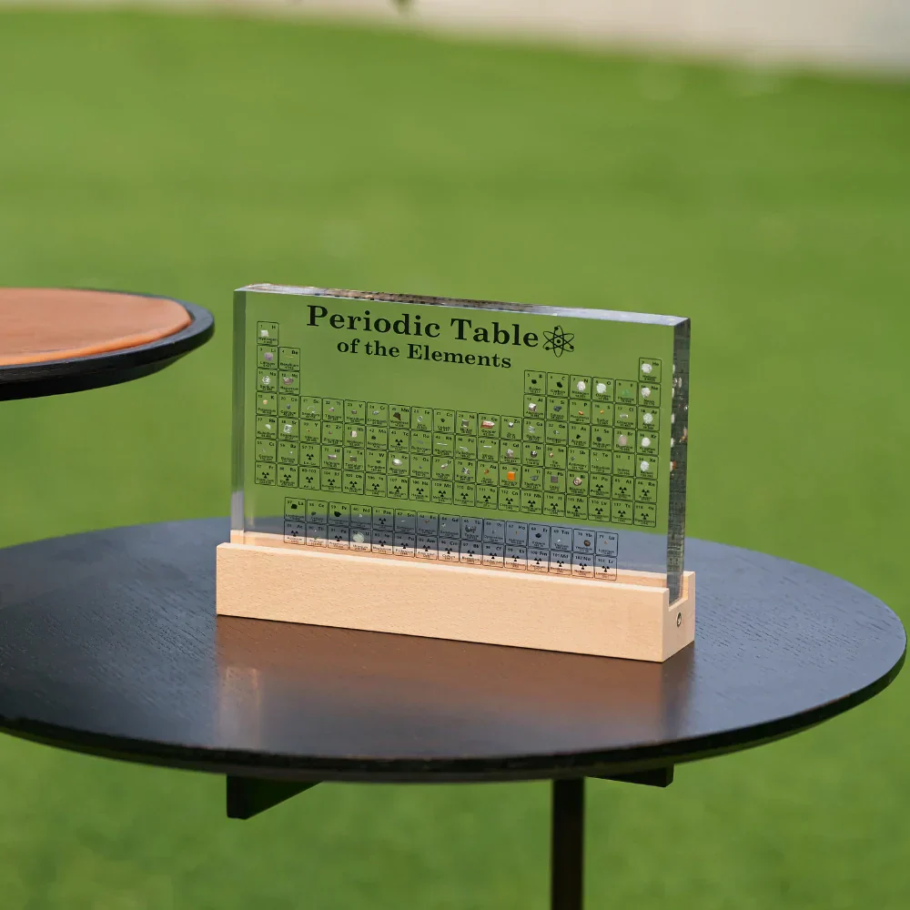 Illuminated Periodic Table Decor with Real Elements in Acrylic and Wood