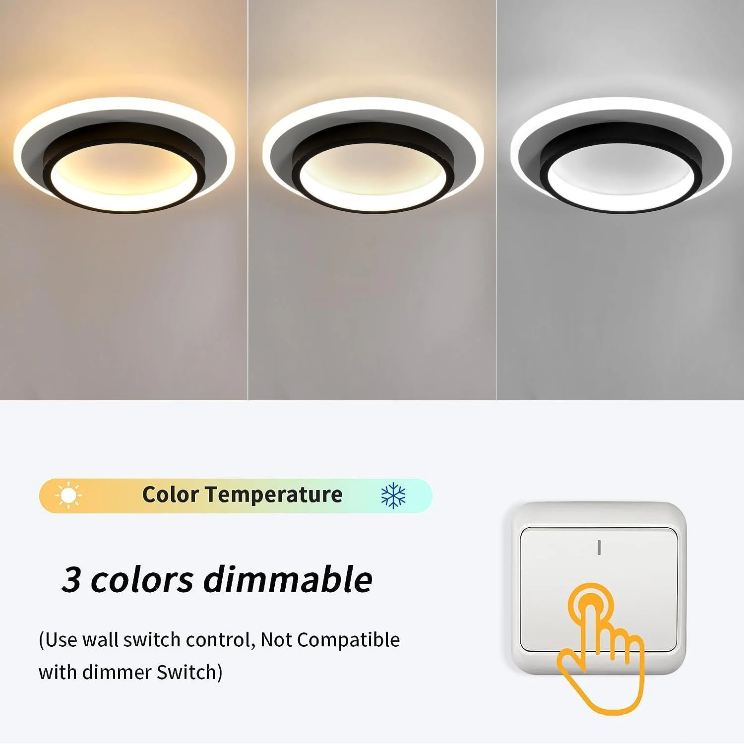 Modern Flush Mount LED Ceiling Light �C Minimalist Round Acrylic Design, 3 Colour Modes