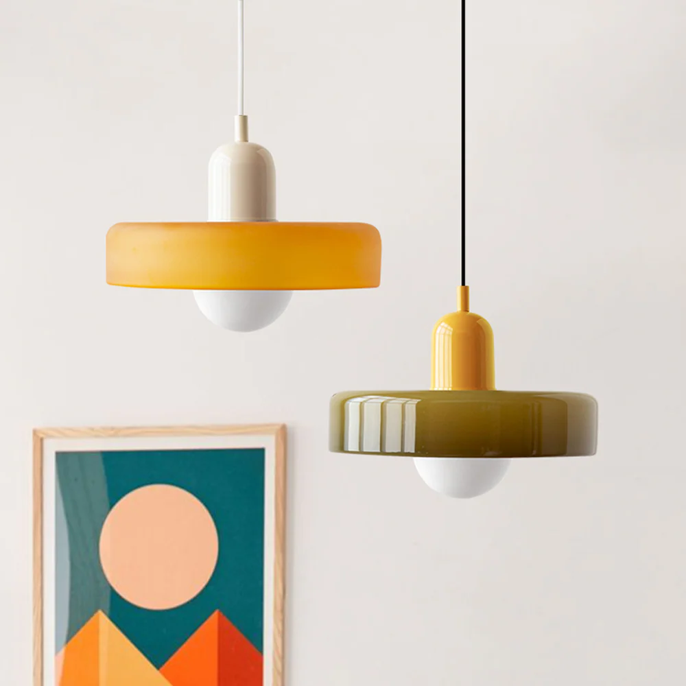 Modern Bauhaus Pendant Light with Glossy Glass Shade