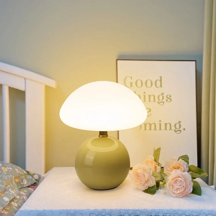 Mid-Century Modern Mushroom Table Lamp with Glossy Ceramic Finish