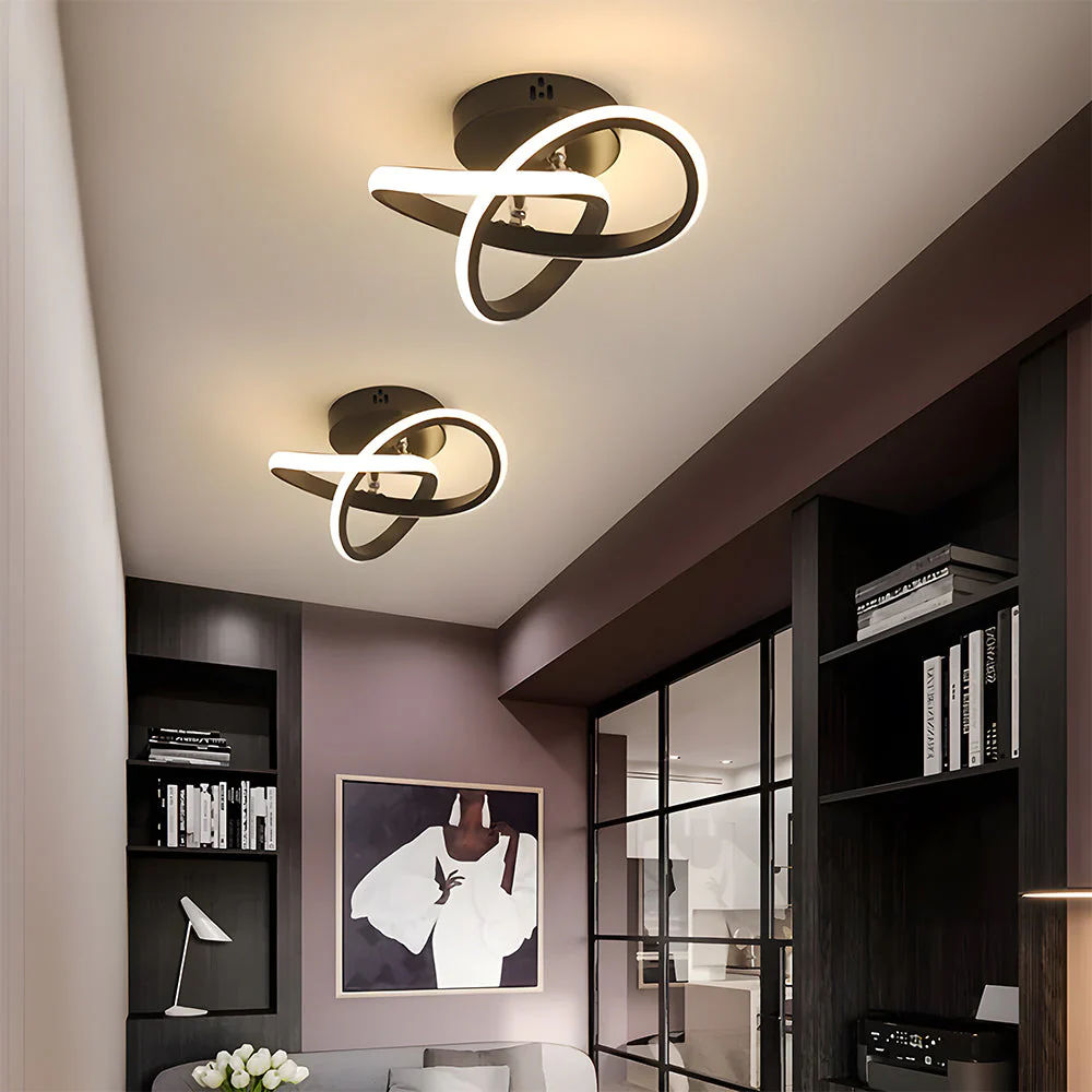 Modern LED Ceiling Light with Sculptural Loop Design �C Iron & Acrylic Flush Mount