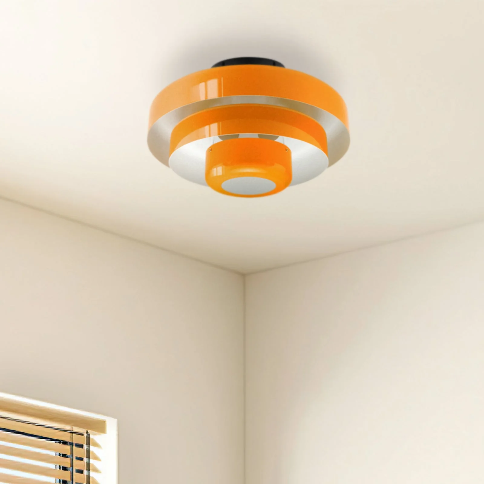 Mid-Century Modern Iron Flush Mount Ceiling Light with Tiered Geometric Design