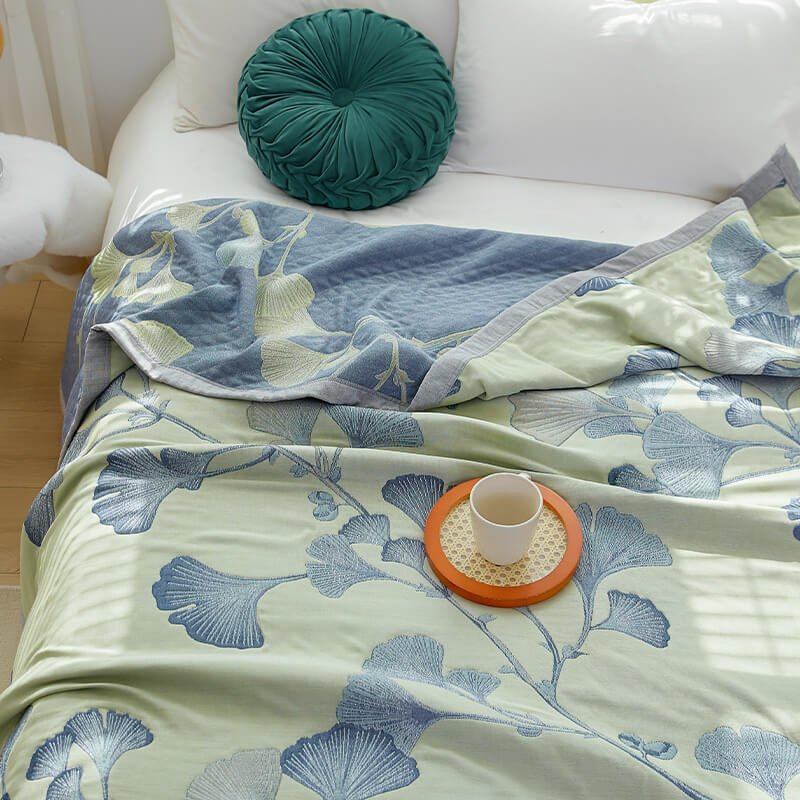 Reversible Ginkgo Leaf Quilt �?Cotton & Soybean Gauze �?Lightweight